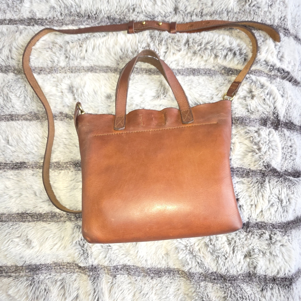 Madewell small transport brown leather crossbody tote bag